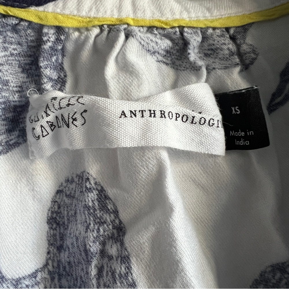 Anthropologie White and Blue Camille Cabanes Botanical Flannel Pajama Set - Picture 8 of 16